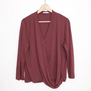M M Lafleur Burgundy drape front Antoinnette blouse